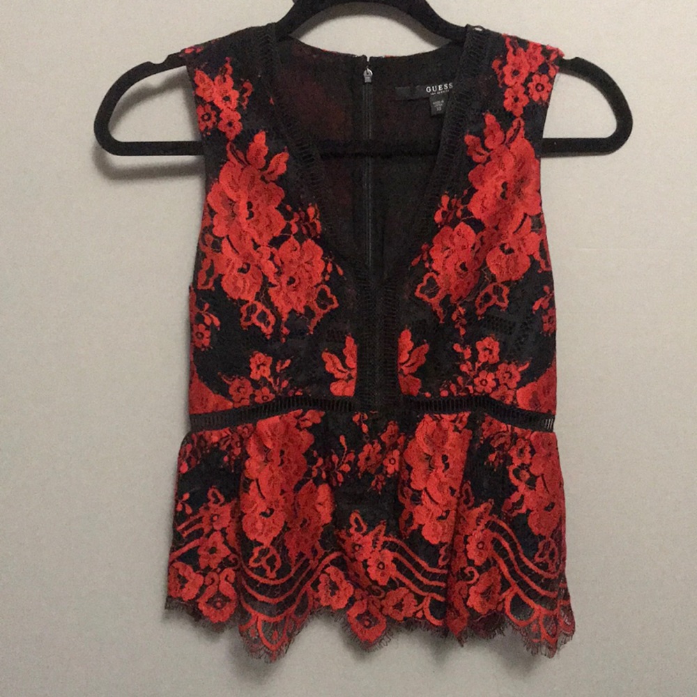 Guess lace peplum top XS
